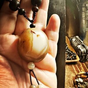 RESTOCK Alert: Tibetan Dzi Agate "eye" stone necklace on cord, #1